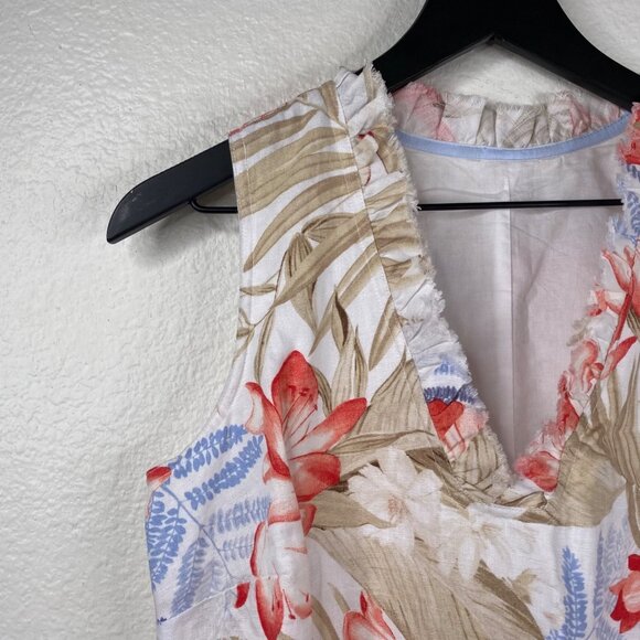 Tommy Bahama Womens Two Palms Ruffle Linen Shift Dress Multicolor Tropical Sz XS - Picture 5 of 16